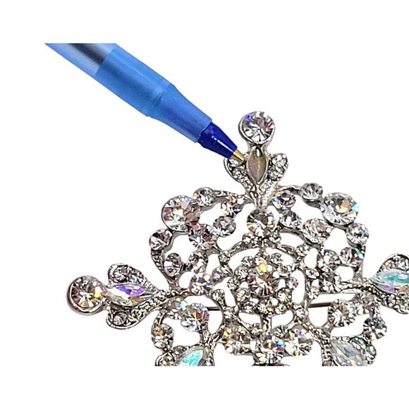 Crystal Rhinestone Snowflake Brooch Pin Large 3.5" READ Description Silver Tone - Picture 16 of 16